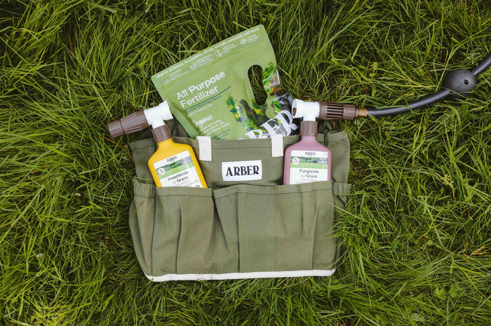 Lawn care products in lawn